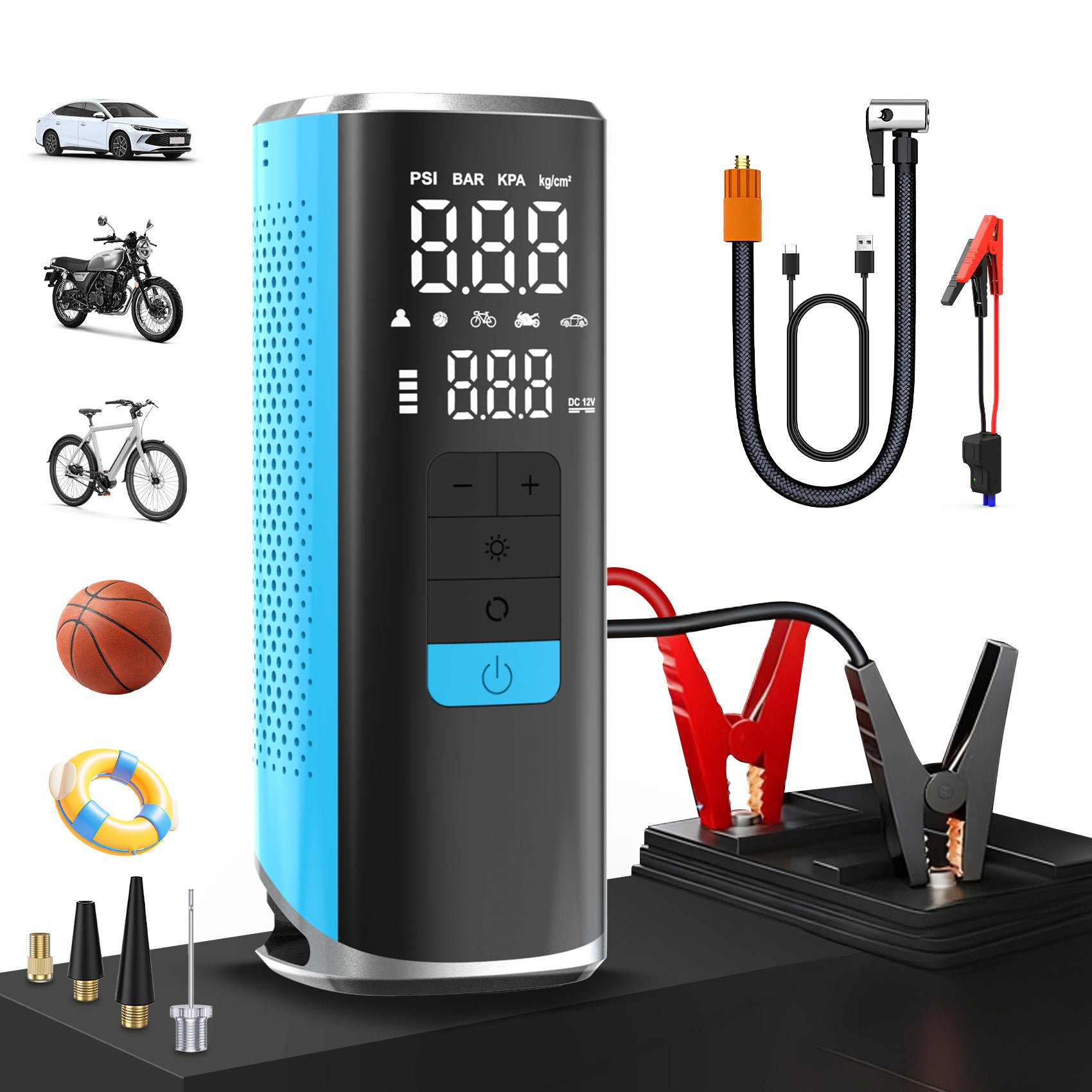 Cross-border vehicle-mounted electric air pump for air and power transfer, integrated car and motorcycle emergency start power supply, 12V 25-cylinder