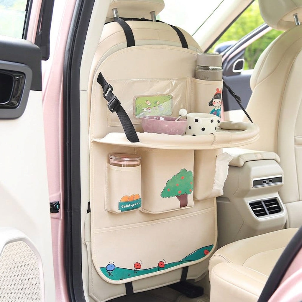 Car multifunctional seat back storage bag, anti-kick pad, convenient cartoon cute tissue box, tissue storage bag, storage box