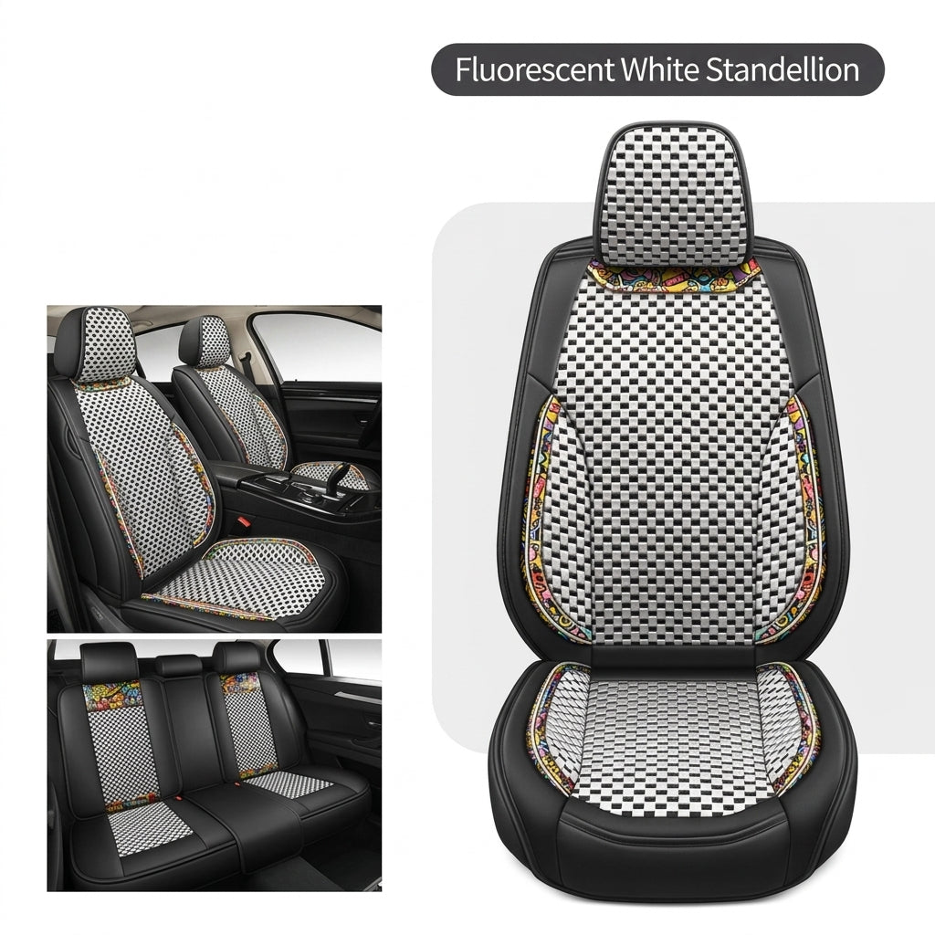 New Ice Silk Breathable Car Seat Covers, Cartoon Cute Seat Covers, Fully Inclusive Seat Cushion Covers All Seasons