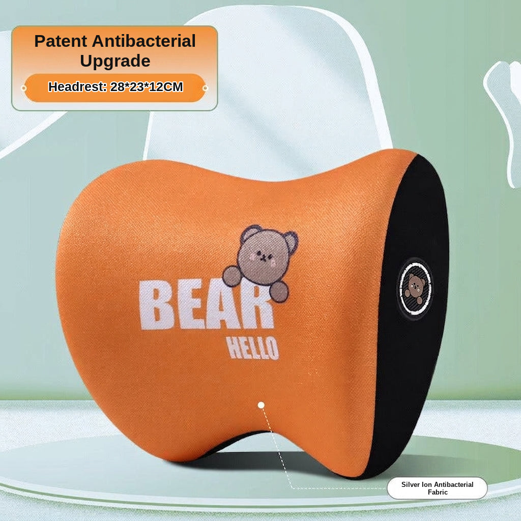 Yiju car cartoon headrest, neck pillow, memory foam, car cushion, car seat, neck and neck pillow, bear headrest