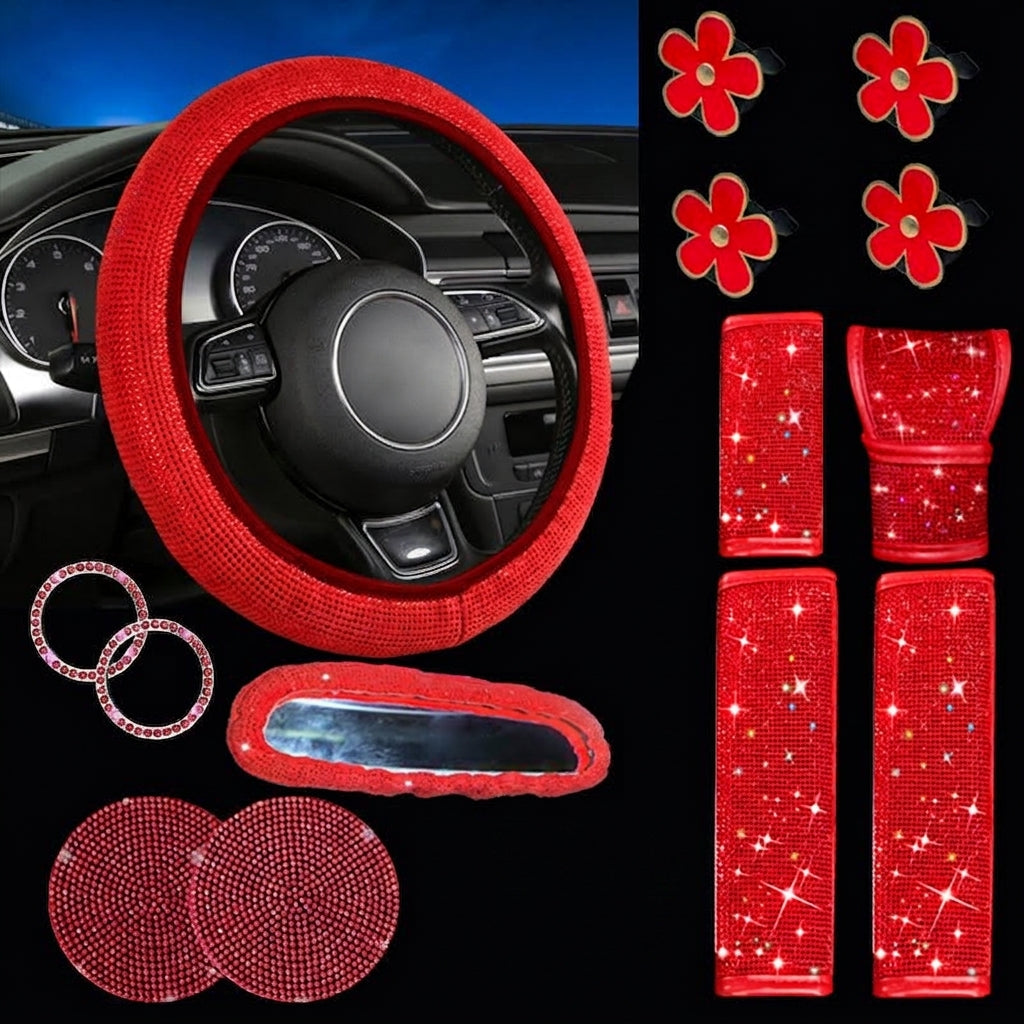Cross-border car full-diamond seatbelt shoulder pads, rhinestone seatbelt covers, colored diamonds, black diamonds, car inlay interior sets
