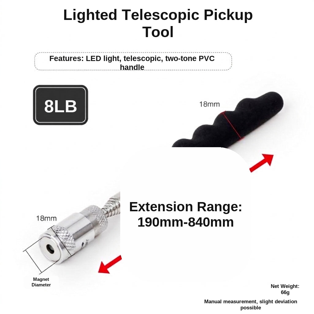 8LB Pickup Retractable Magnetic Suction Rod with Light Magnetic Rod Auto Repair Tool Metal Picker Suction Rod