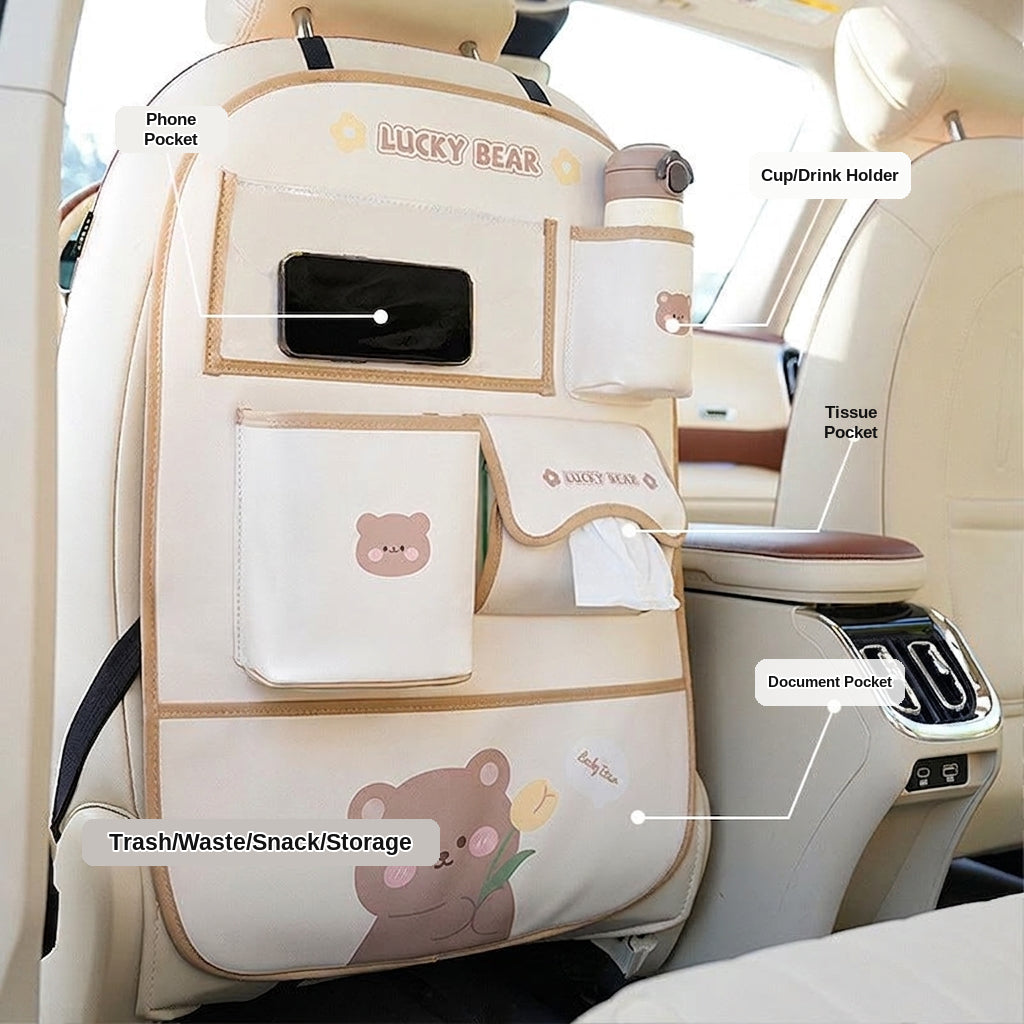 Car seat back storage bag cute cartoon car trash can creative multifunctional car interior anti-kick mat