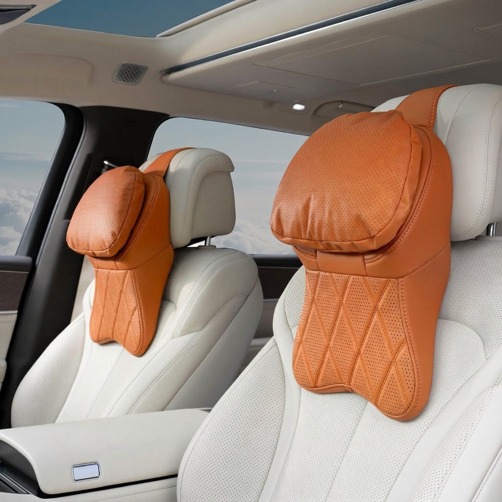 Car anti-stain leather headrest cushion lumbar cushion for driving seats, pillows for cervical spine, neck, and high-end neck pillows for car use