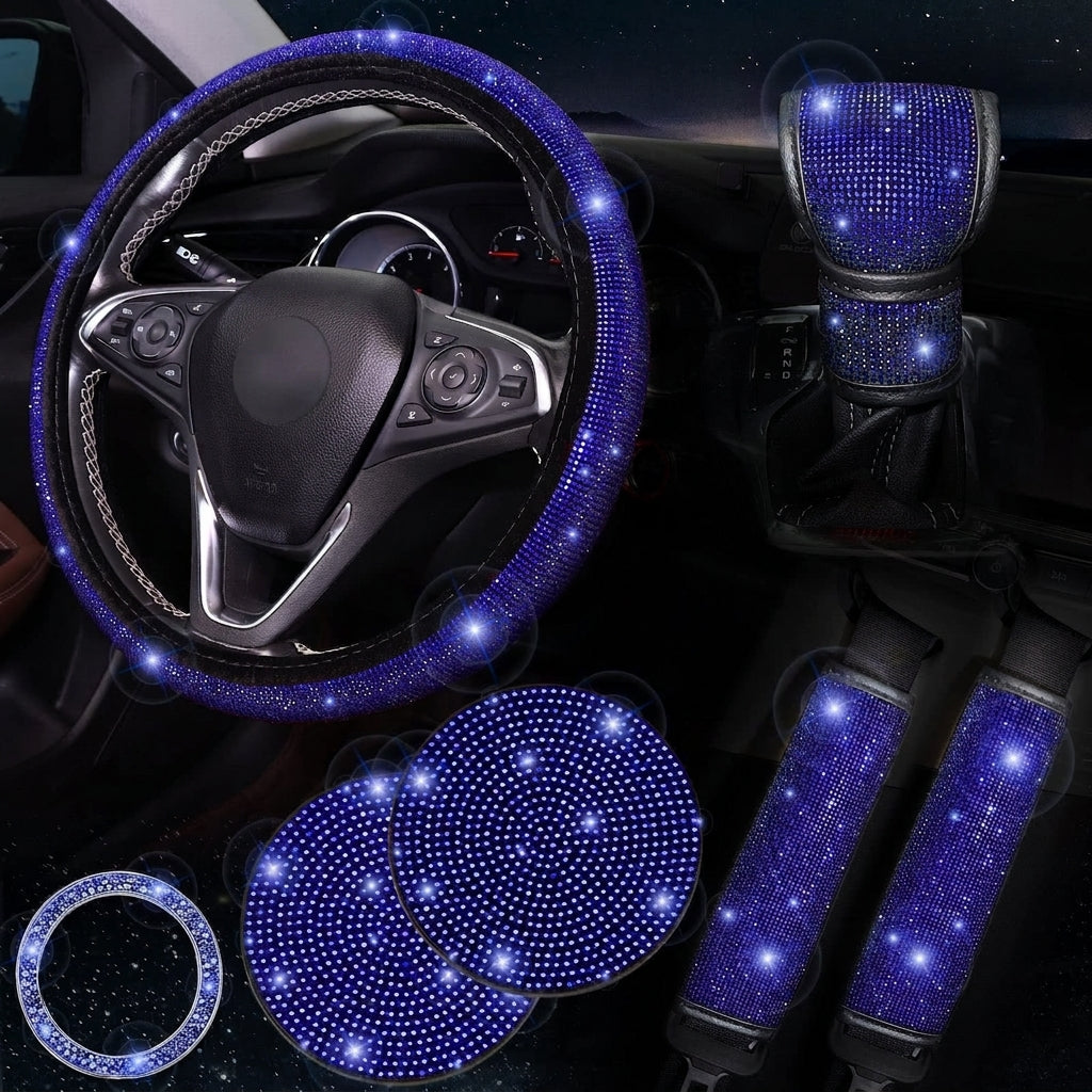 Car steering wheel cover, diamond-shaped new all-season universal seatbelt cover, multi-piece coaster steering wheel protective cover
