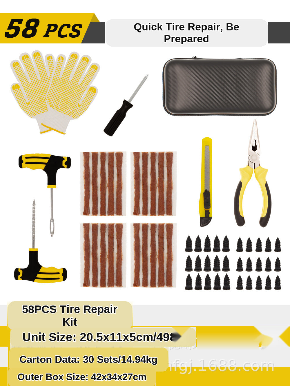 Tire Repair Kit - 61-Piece Emergency Tool Set