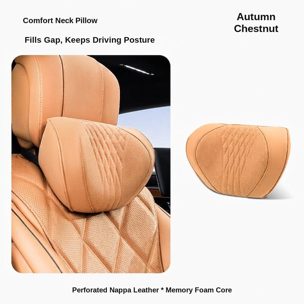 Summer breathable memory foam car headrest lumbar support premium car seat pillow car leather neck support pillow