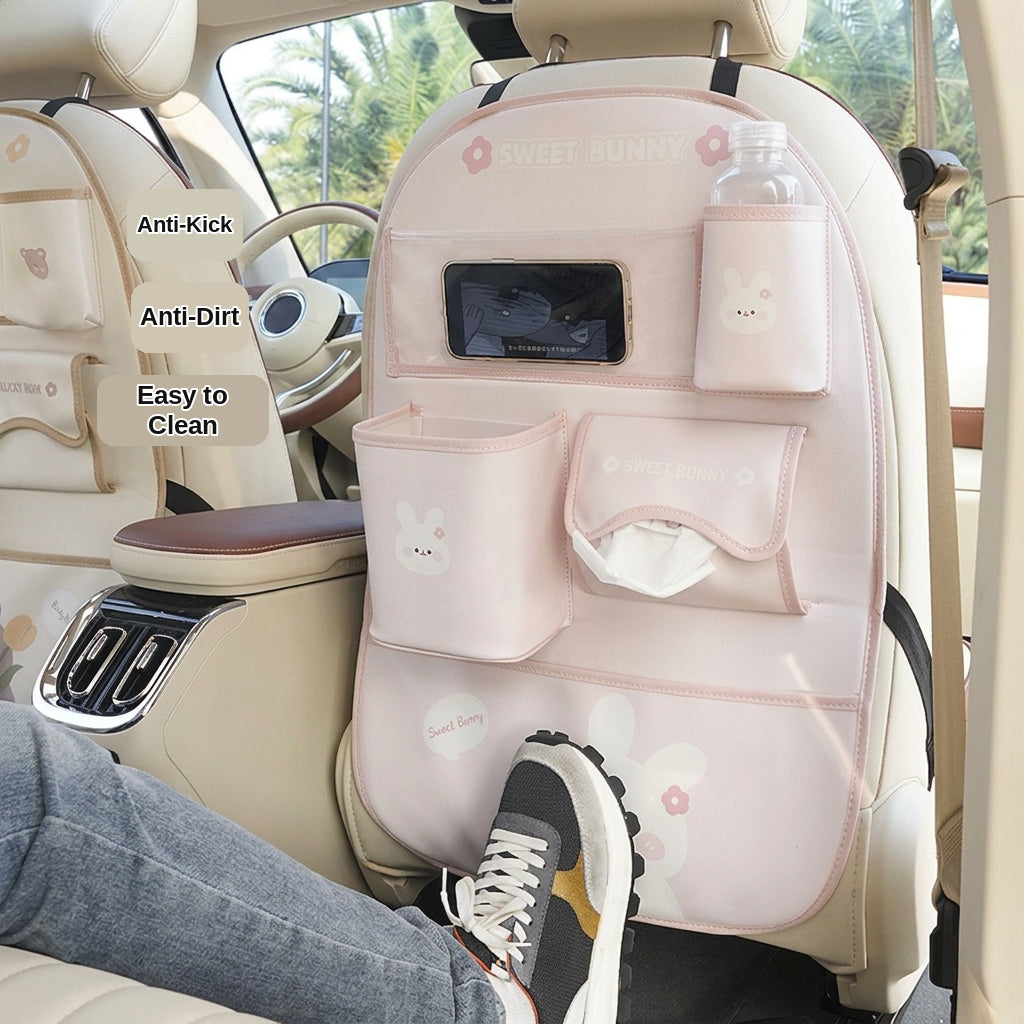 Car seat back storage bag cute cartoon car trash can creative multifunctional car interior anti-kick mat