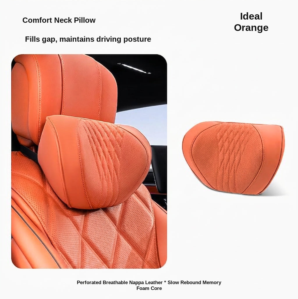 Summer breathable memory foam car headrest lumbar support premium car seat pillow car leather neck support pillow