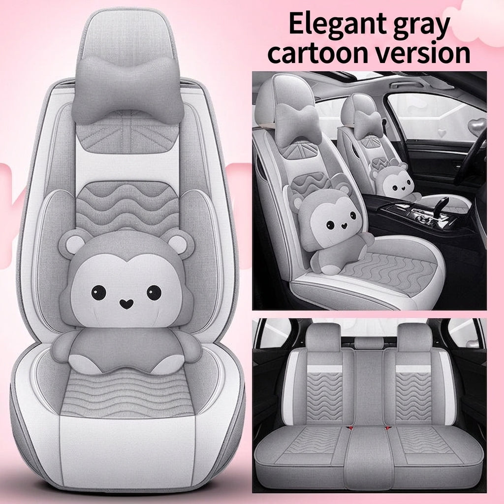 Cartoon car seat cushion, all-season universal all-round car seat cover, linen fabric art seat cushion, winter goddess seat cover