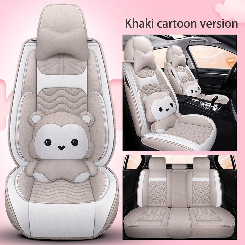 Cartoon car seat cushion, all-season universal all-round car seat cover, linen fabric art seat cushion, winter goddess seat cover