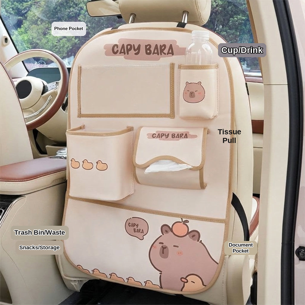 Car seat back storage bag cute cartoon car trash can creative multifunctional car interior anti-kick mat