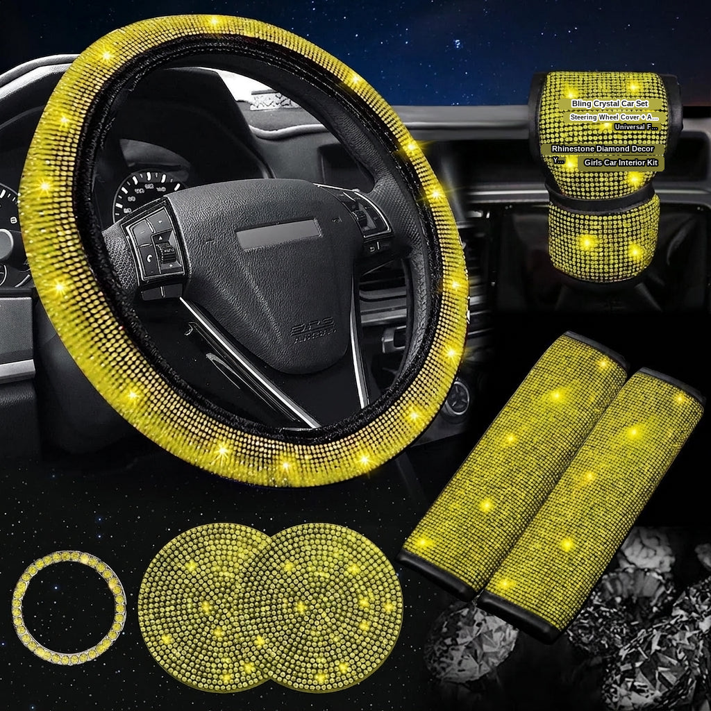 Car steering wheel cover, diamond-shaped new all-season universal seatbelt cover, multi-piece coaster steering wheel protective cover