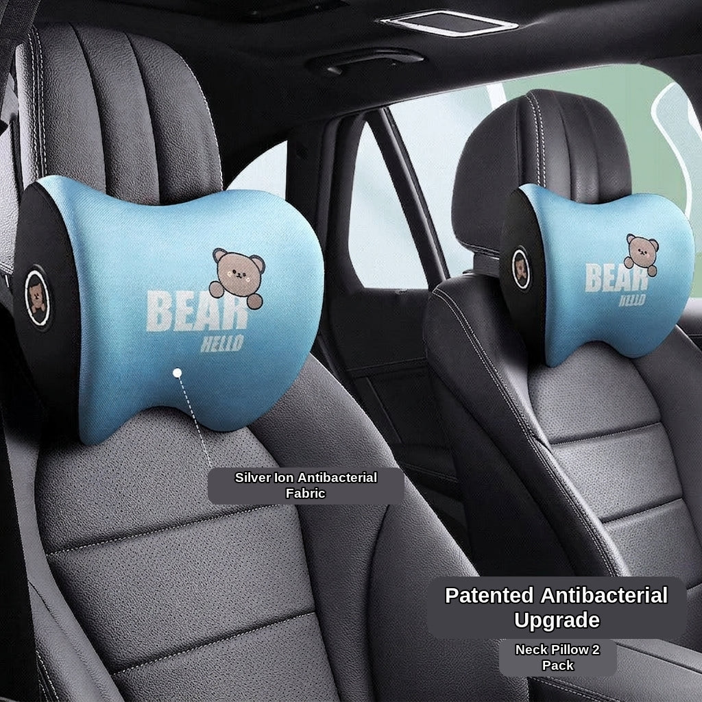 Yiju car cartoon headrest, neck pillow, memory foam, car cushion, car seat, neck and neck pillow, bear headrest