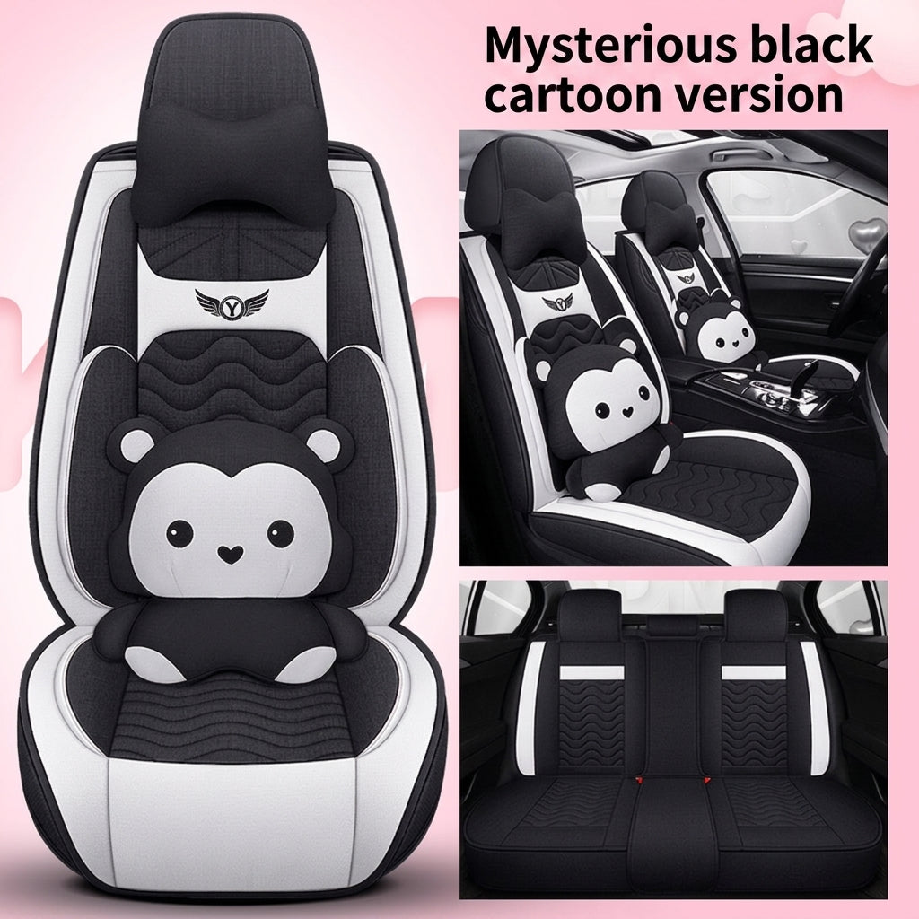 Cartoon car seat cushion, all-season universal all-round car seat cover, linen fabric art seat cushion, winter goddess seat cover