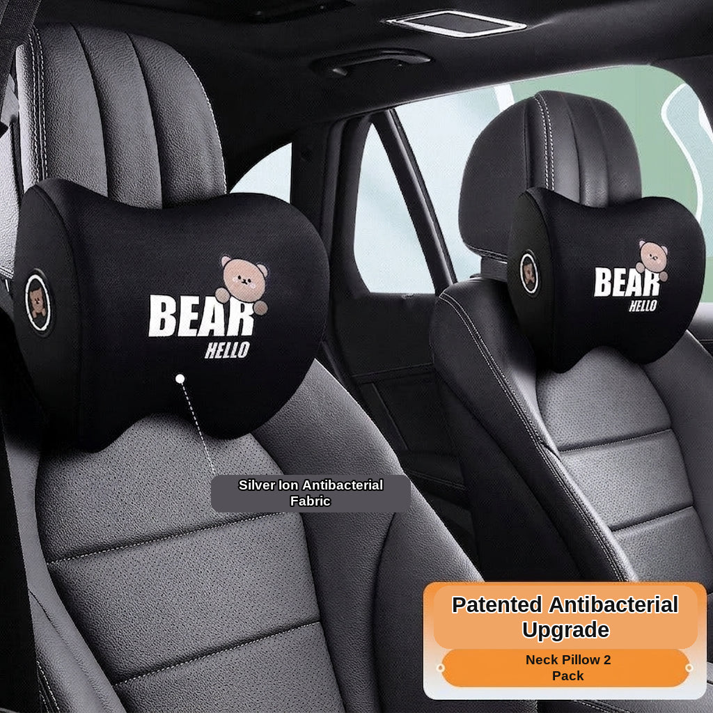Yiju car cartoon headrest, neck pillow, memory foam, car cushion, car seat, neck and neck pillow, bear headrest