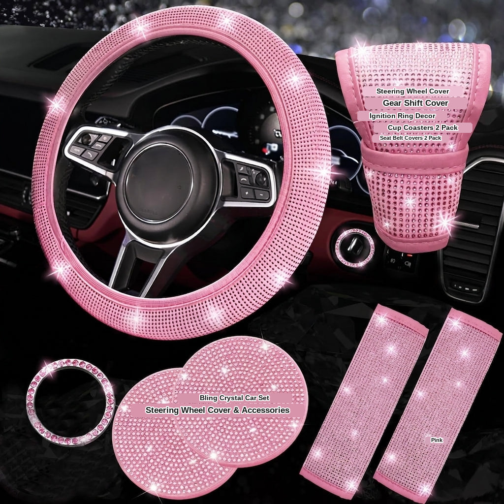 Car steering wheel cover, diamond-shaped new all-season universal seatbelt cover, multi-piece coaster steering wheel protective cover