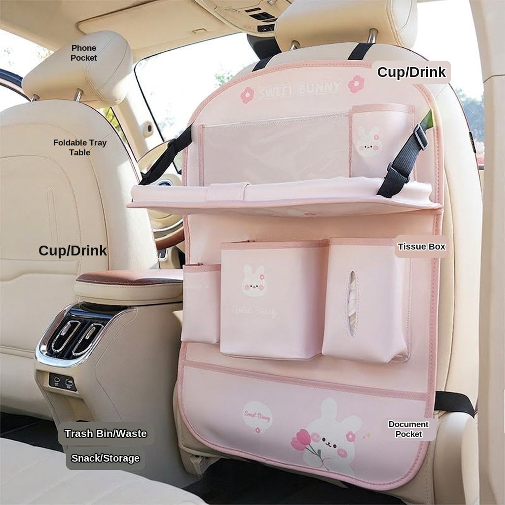 Car seat back storage bag cute cartoon car trash can creative multifunctional car interior anti-kick mat