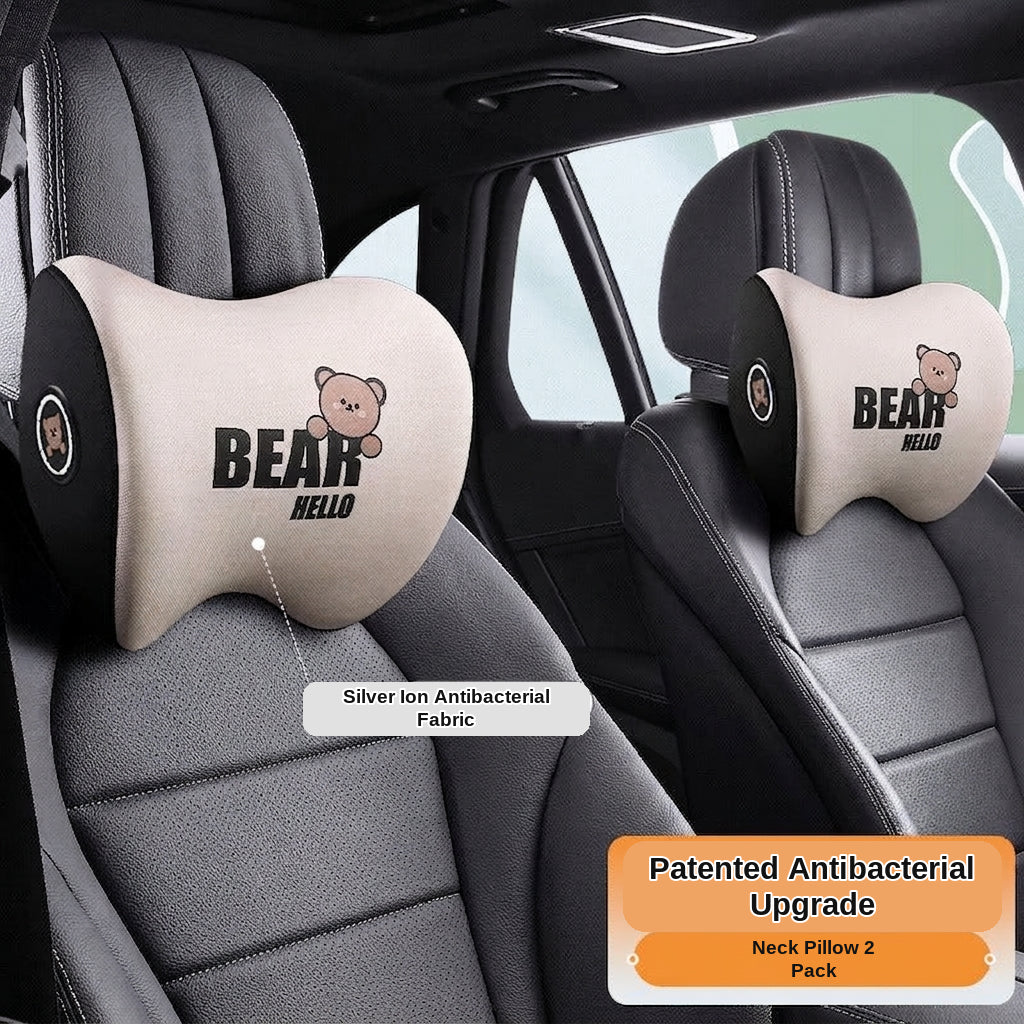 Yiju car cartoon headrest, neck pillow, memory foam, car cushion, car seat, neck and neck pillow, bear headrest
