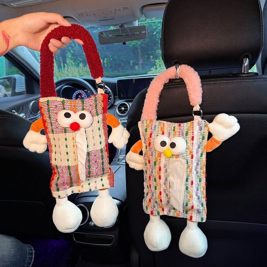 Car tissue box, cute plush toy hand, foot car, in-car tissue hanging bag, high-end practical car armrest box tissue box