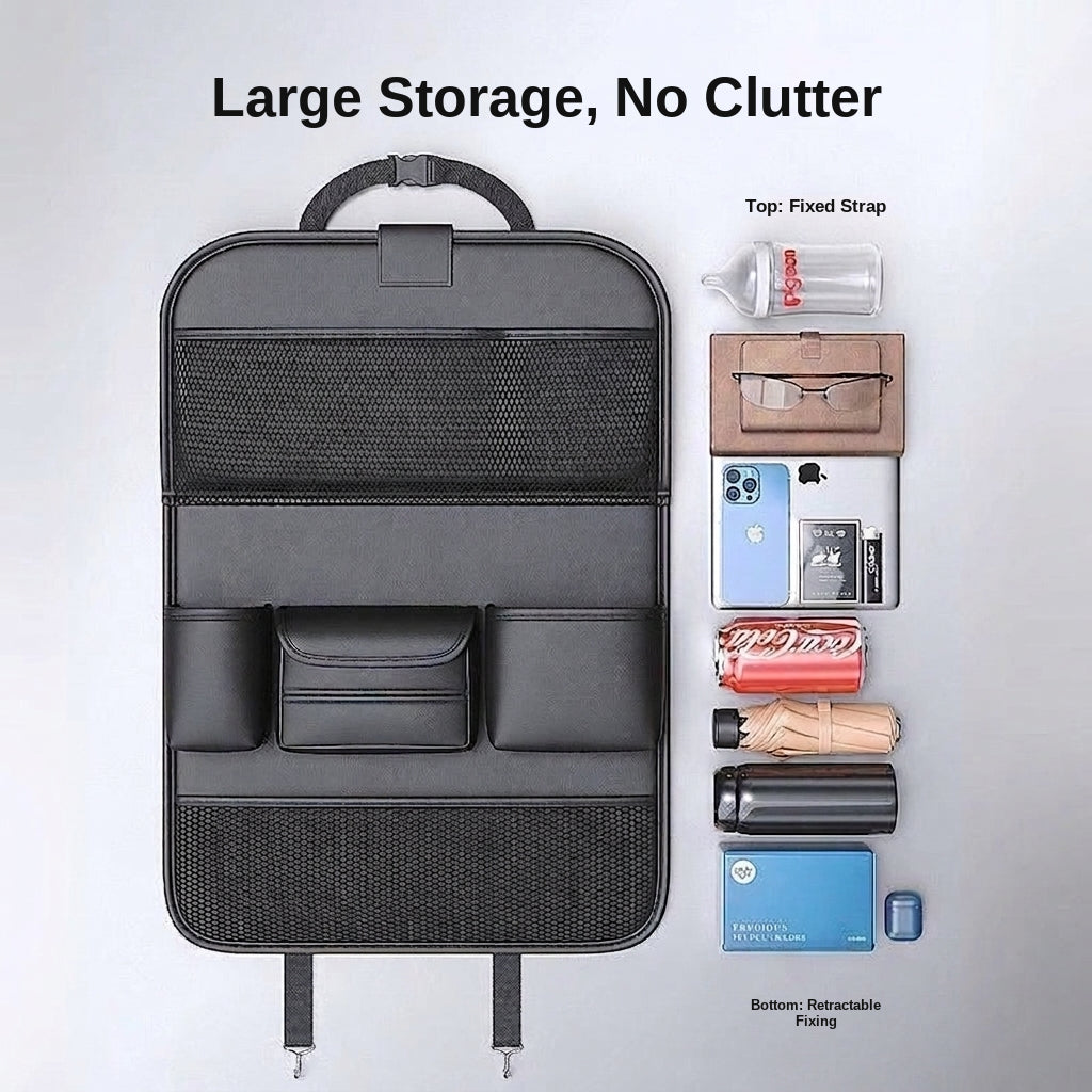 Car seat back storage bag, leather rear storage box, dining table model car seat back hanging bag, anti-kick mat