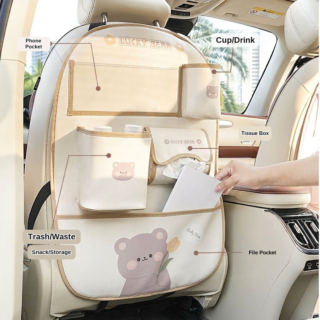 Car seat back storage bag cute cartoon car trash can creative multifunctional car interior anti-kick mat