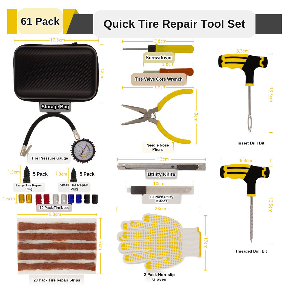 Tire Repair Kit - 61-Piece Emergency Tool Set
