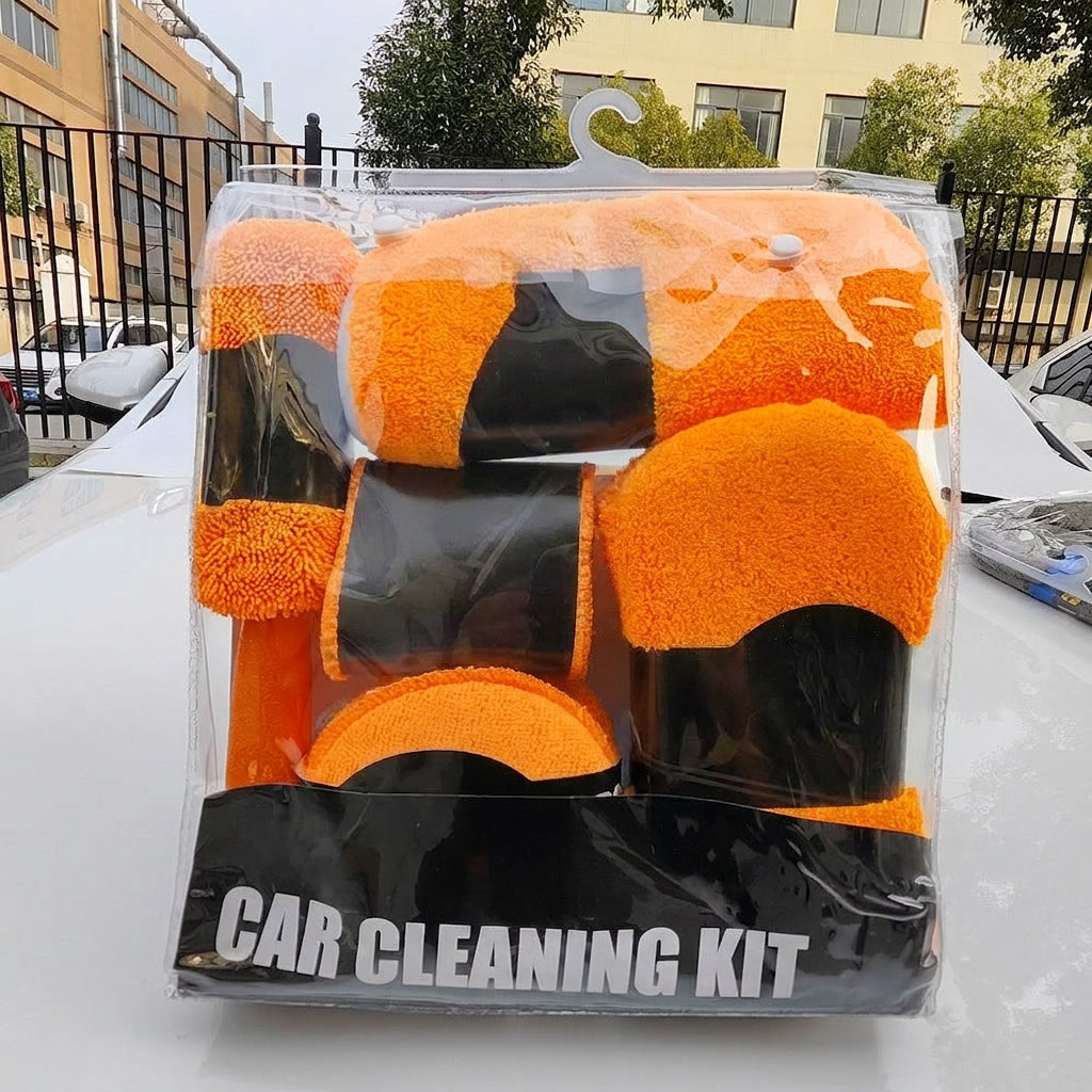 Car Wash 9-Piece Set: Car Cleaning Supplies, Wheel Hub Brush, Polishing Waxing Sponge Blocks, Car Wash Towels, Car Wipes