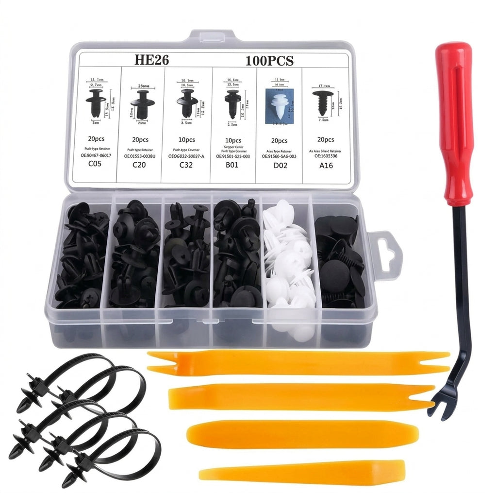Domestic trade and foreign trade 100PCS car general boxed buckle combination set door panel nylon wheel eyebrow clamp HE26