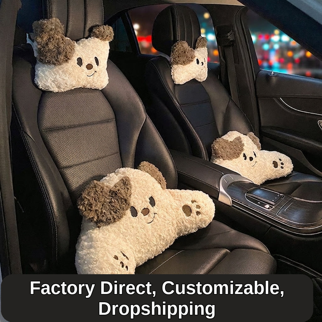 Car headrest, neck pillow, a pair of female driver pillows, cute dogs, car cushions, car seats, lumbar and neck pillows