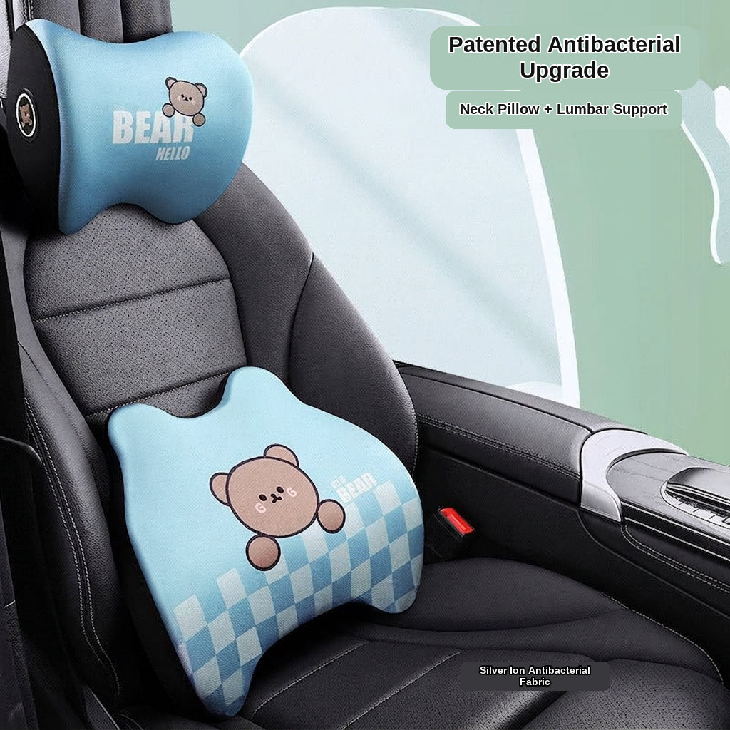 Yiju car cartoon headrest, neck pillow, memory foam, car cushion, car seat, neck and neck pillow, bear headrest