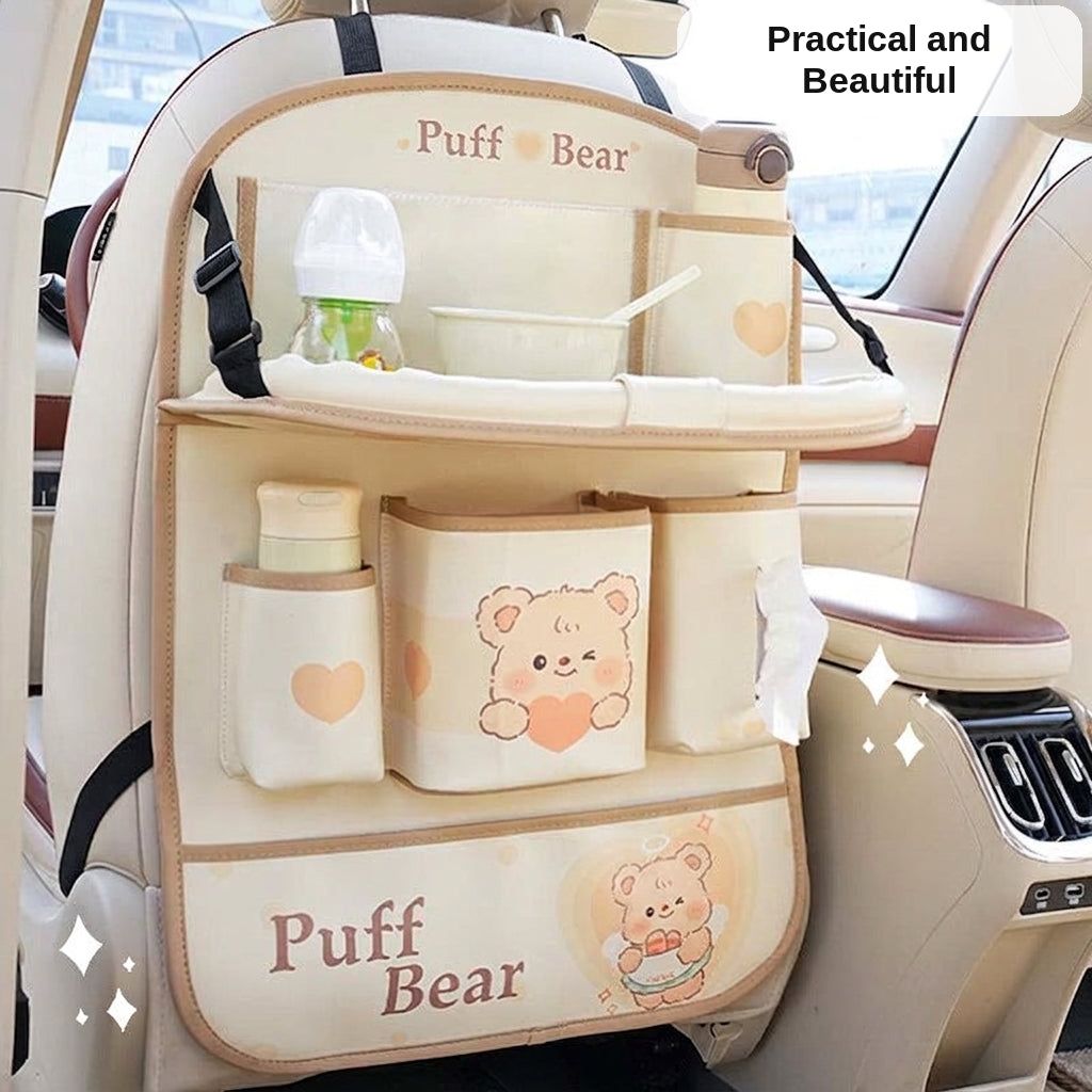 Car seat back storage bag cute cartoon car trash can creative multifunctional car interior anti-kick mat
