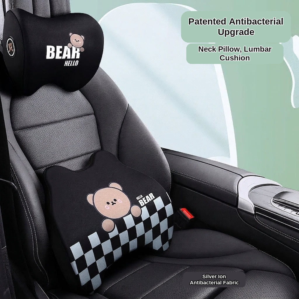 Yiju car cartoon headrest, neck pillow, memory foam, car cushion, car seat, neck and neck pillow, bear headrest