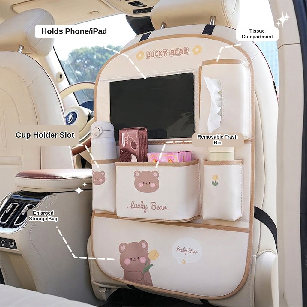 Car seat back storage bag cute cartoon car trash can creative multifunctional car interior anti-kick mat