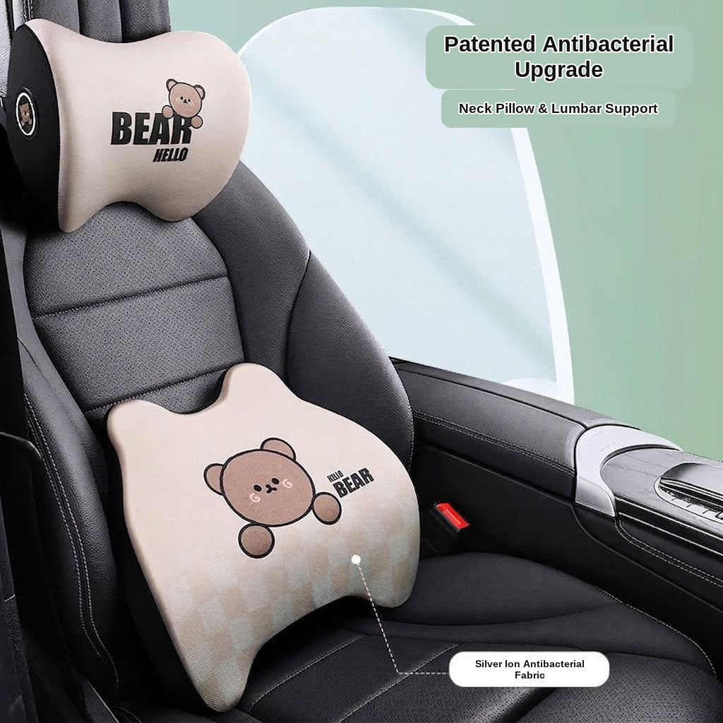 Yiju car cartoon headrest, neck pillow, memory foam, car cushion, car seat, neck and neck pillow, bear headrest