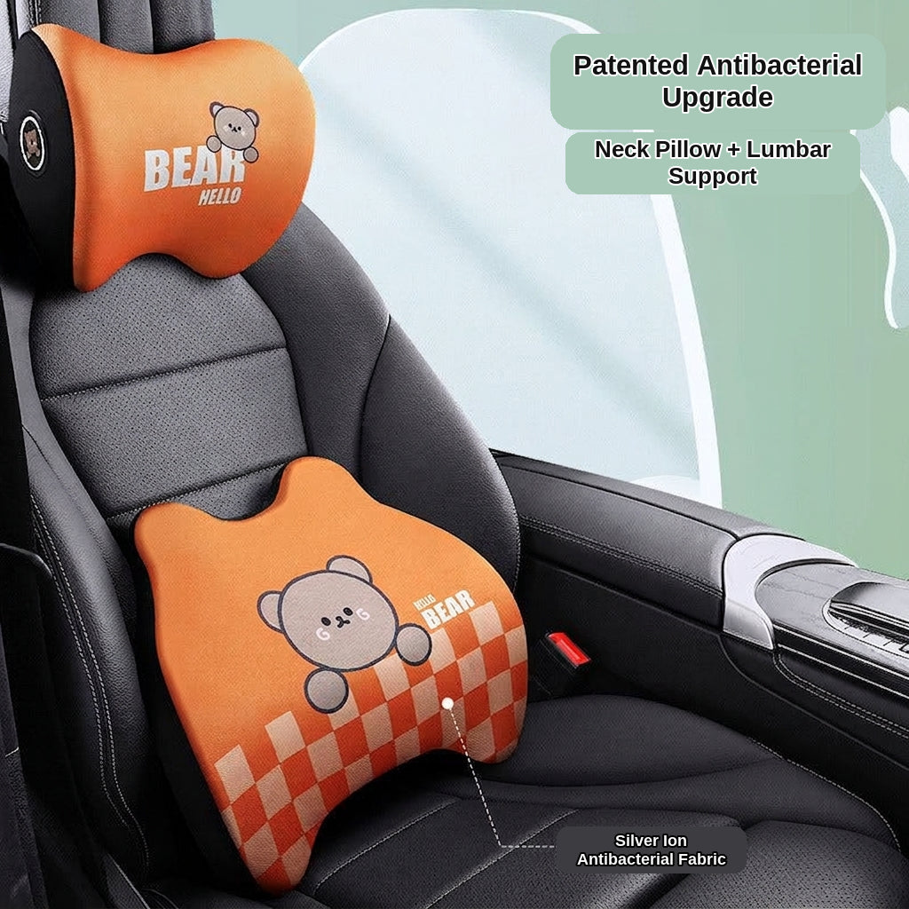 Yiju car cartoon headrest, neck pillow, memory foam, car cushion, car seat, neck and neck pillow, bear headrest