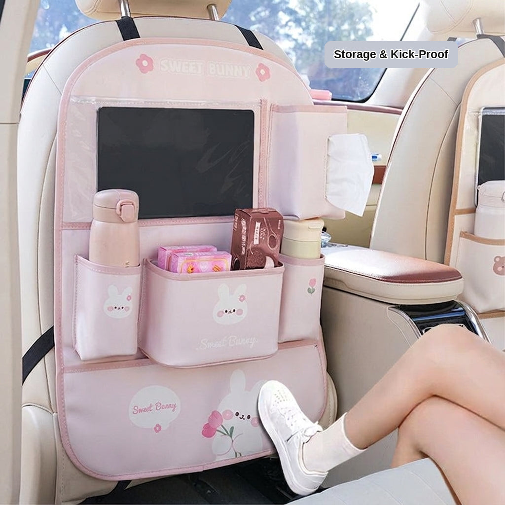 Car seat back storage bag cute cartoon car trash can creative multifunctional car interior anti-kick mat