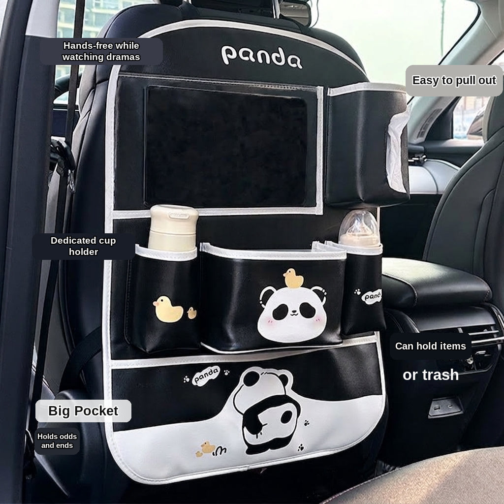 Car seat back storage bag cute cartoon car trash can creative multifunctional car interior anti-kick mat