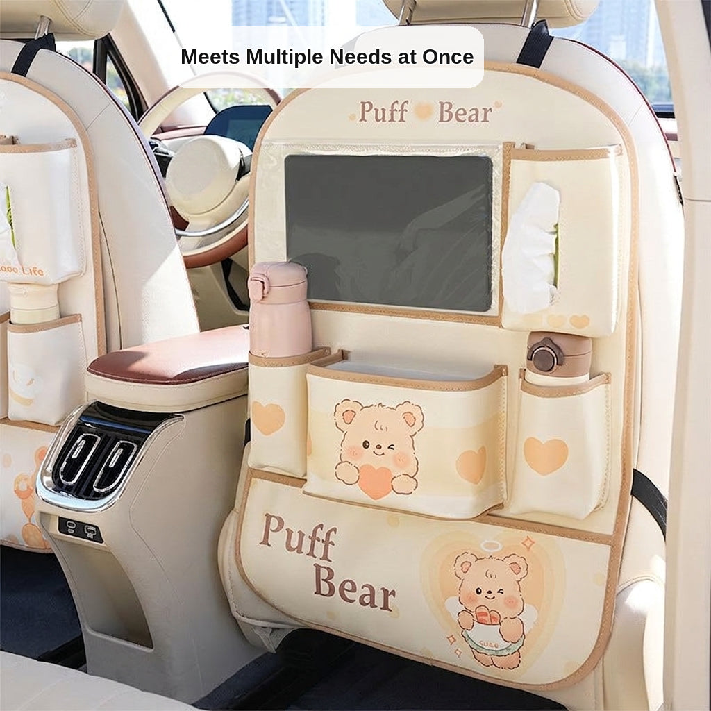 Car seat back storage bag cute cartoon car trash can creative multifunctional car interior anti-kick mat