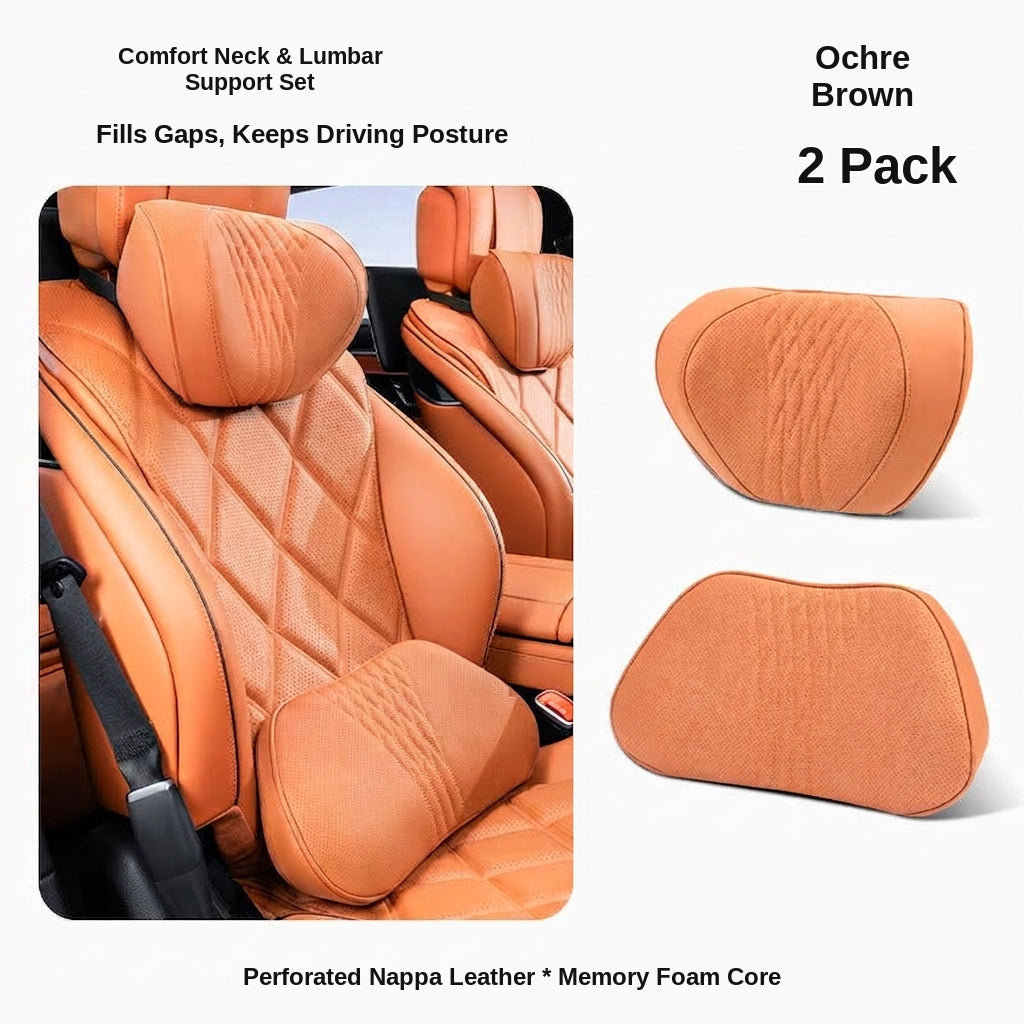 Summer breathable memory foam car headrest lumbar support premium car seat pillow car leather neck support pillow