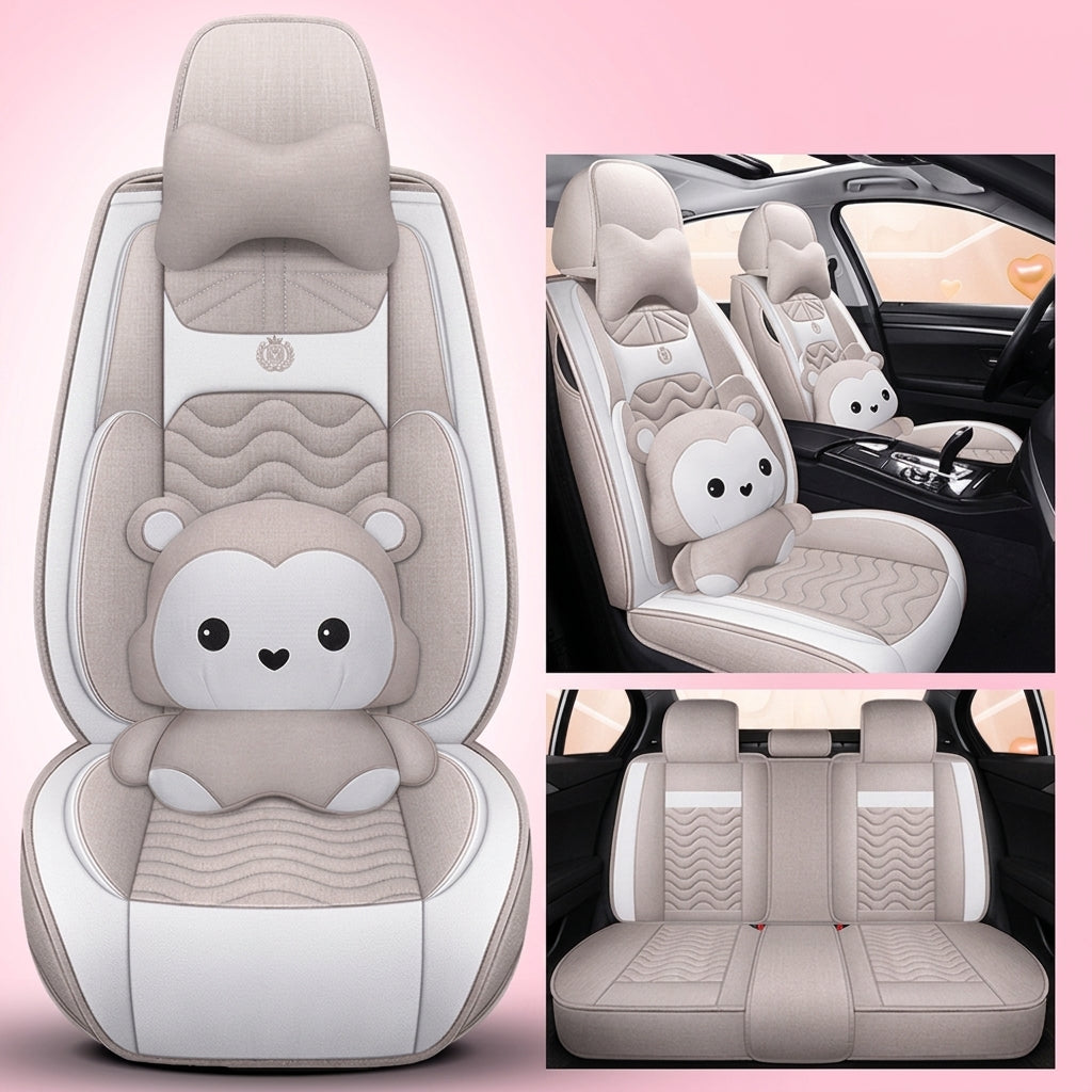 Cartoon car seat cushion, all-season universal all-round car seat cover, linen fabric art seat cushion, winter goddess seat cover