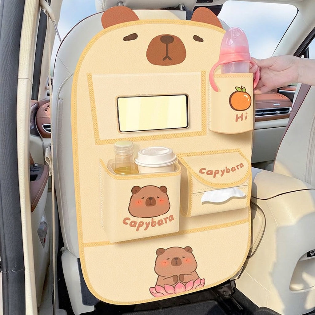 Car storage hanging bag, multifunctional creative cute car seat rear storage rack, tissue box inside car, trash bin