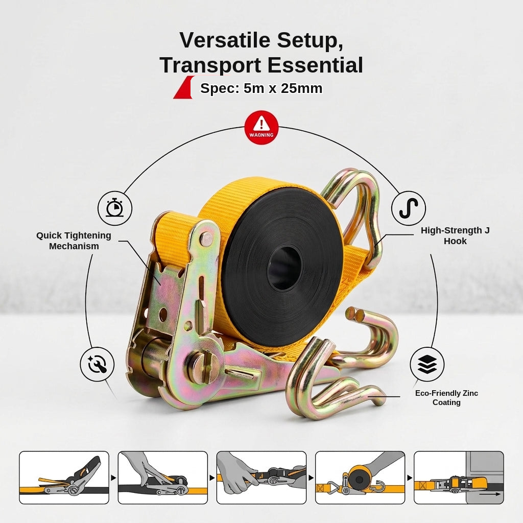 Ratchet Tie-Down Strap 5m x 25mm 500kg