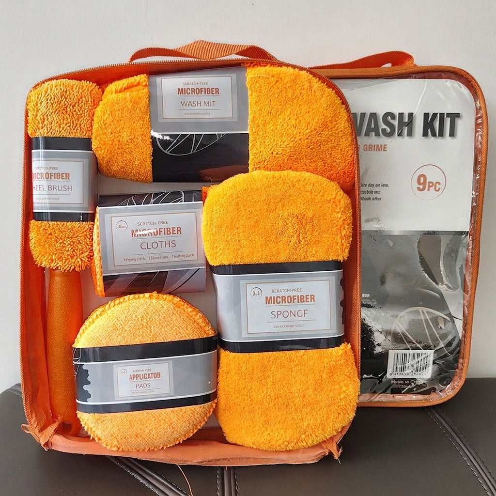 Car Wash 9 Piece Set Car Towel Home Car Beauty Cleaning Gloves Towel Wipes Waxing Sponge Wheel Brush