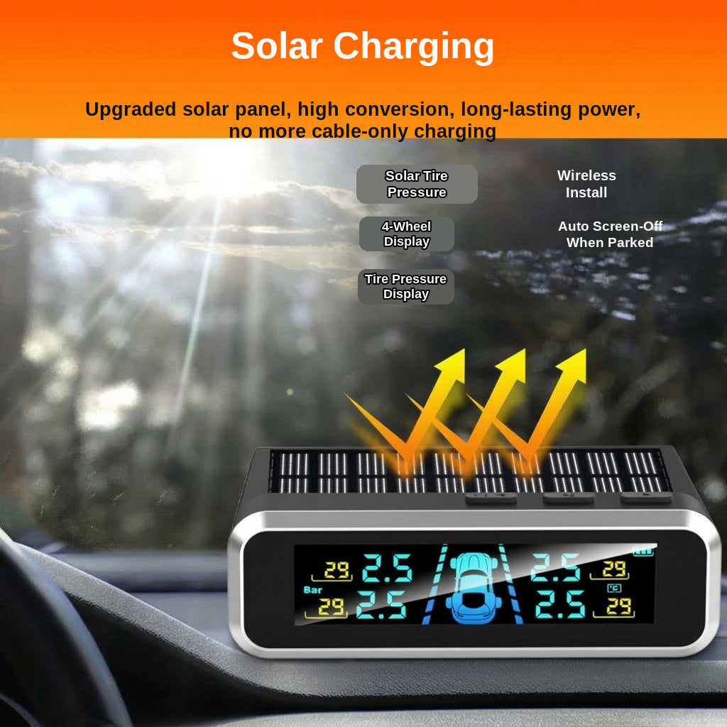 Tire pressure monitor, solar external sensor, high precision automotive tire pressure monitor, tire pressure sensor