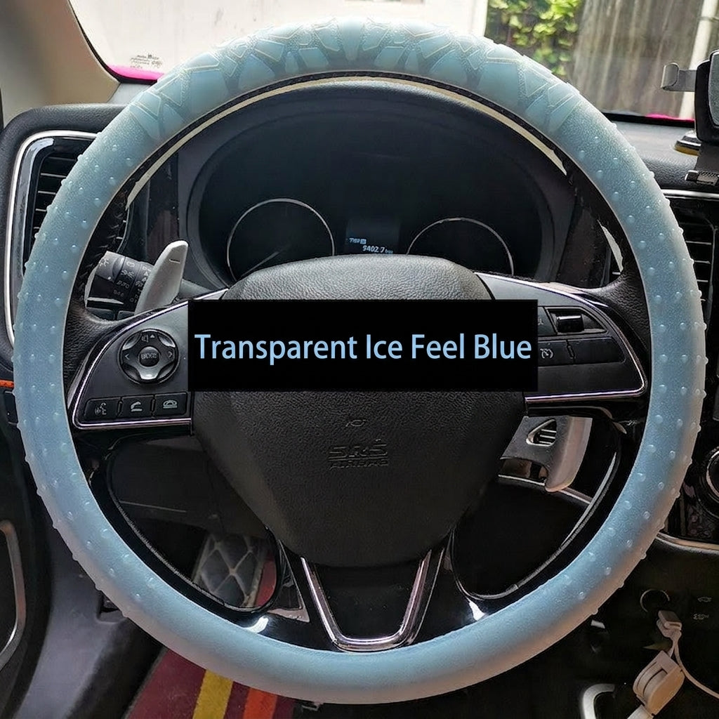 Cross-border geometric pattern non-slip silicone steering wheel cover, car D-round universal elastic particle sun-protection thickened handlebar cover