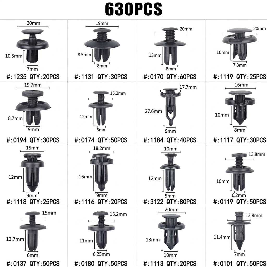 630pcs boxed nylon clips, clips, 16 types of bumper repair kits, universal plastic fasteners, automotive products
