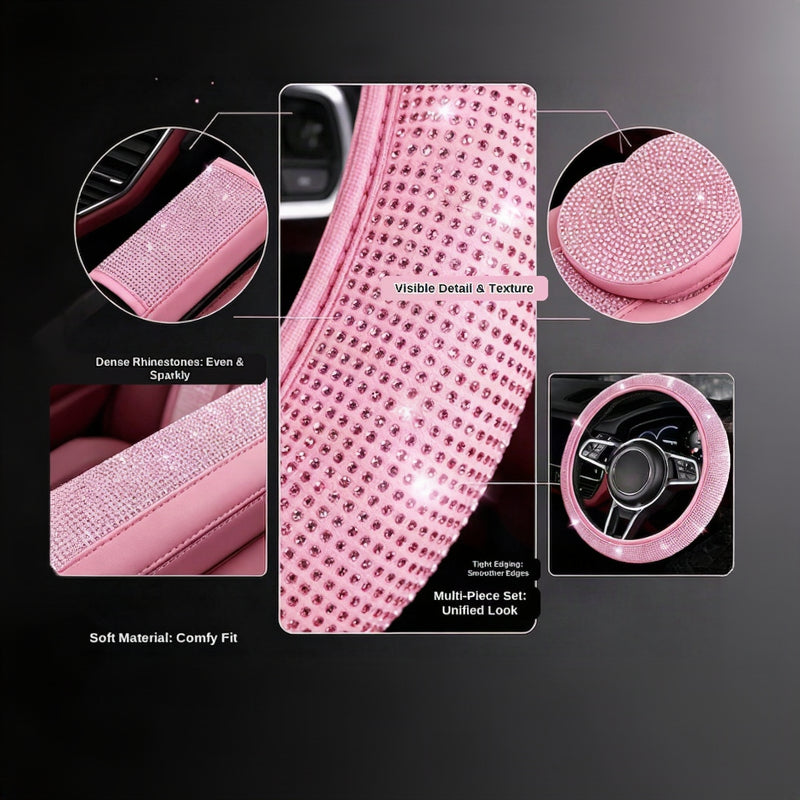 Car steering wheel cover, diamond-shaped new all-season universal seatbelt cover, multi-piece coaster steering wheel protective cover