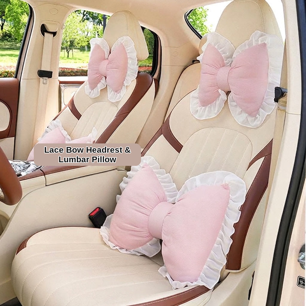 Creative butterfly-shaped car headrest neck support with lace edges for car cushions, all-season universal comfortable breathable car lumbar support