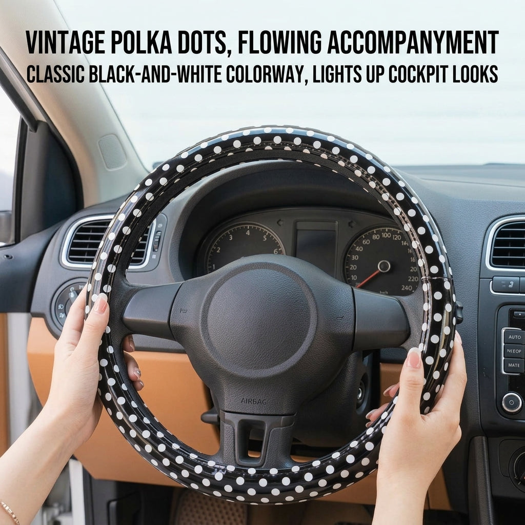 Cross-border Amazon wholesale car steering wheel covers, polka dot, anti-slip, wear-resistant, vintage fashionable steering wheel covers